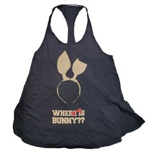 Wildfox Wheres Bunny Black Cotton Racerback Muscle Graphic Tank Top Size M